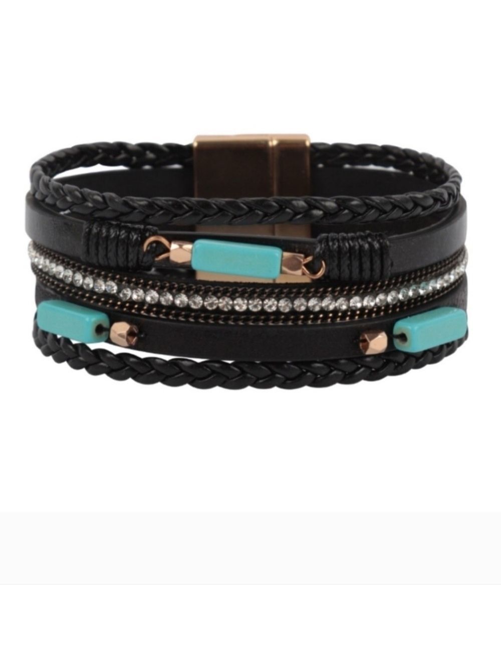 Nwt braided faux leather turquoise magnetic lock braclets